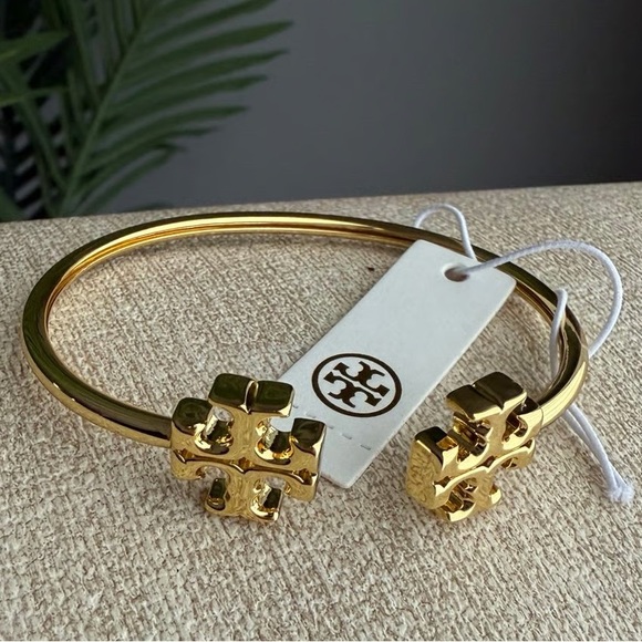 TORY BURCH • Gold Eleanor Double Logo Cuff Bracelet - Picture 8 of 8